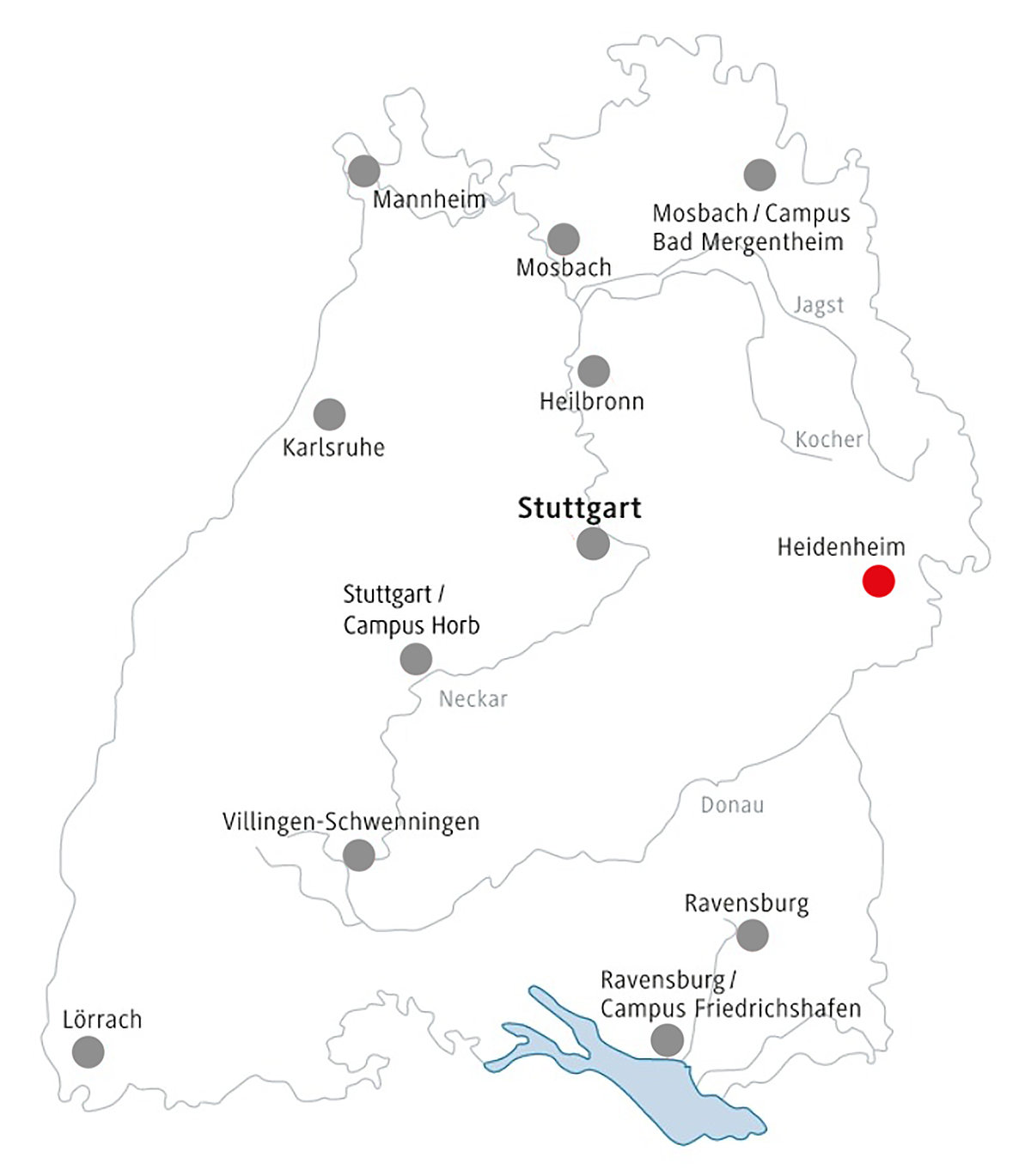Karte aller DHBW Standorte in Baden-Württemberg