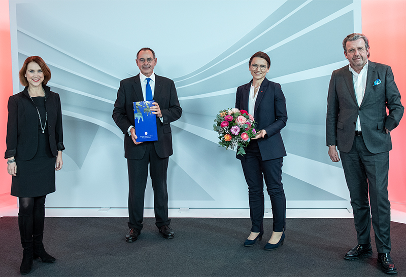Amtsübergabe Von links: Staatssekretärin Petra Olschowski MdL, Prof. Arnold van Zyl, Prof. Dr. Martina Klärle, Dr. Stefan Wolf. Foto: DHBW / Reiner Pfisterer
